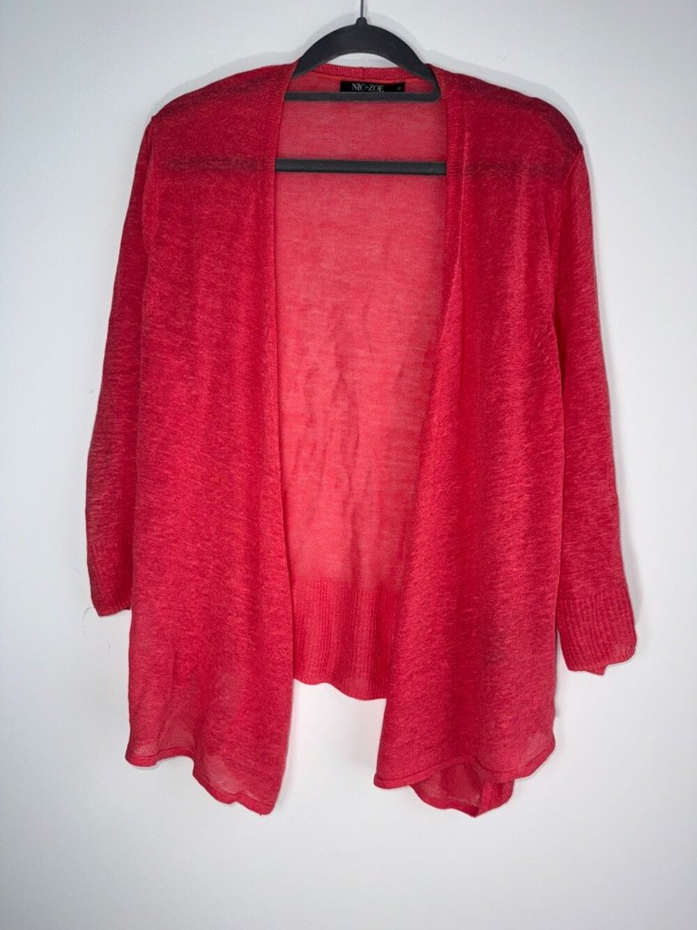 NIC+ZOE Linen Blend Coral Open Front Cardigan Ribbed Sweater - XL